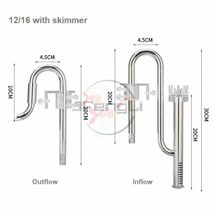ZRDR filtro per acquario filtro esterno in acciaio inossidabile scarico uscita uscita schiumatoio acqua rimuovere il tubo del giglio del film dell'olio: B-12out12inskimmer