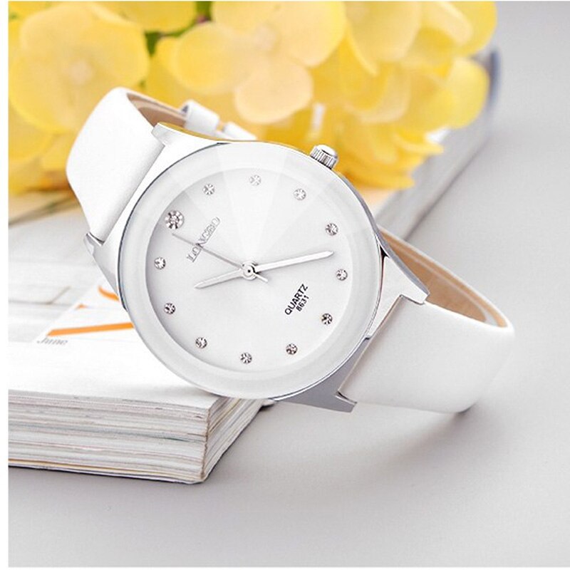 Luxury White Ceramic Water Resistant Classic Easy Read Sports Women Wrist Watch Top Lady Rhinestone watch: leather 28mm