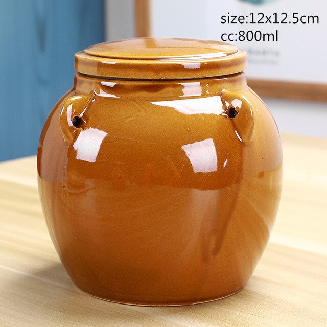 Retro Style ceramic Tea jar Honey jar Pickled Sauerkraut Cabbage Radish Container Food Seal Storage Jar Kitchen Accessories: 800ML capacity