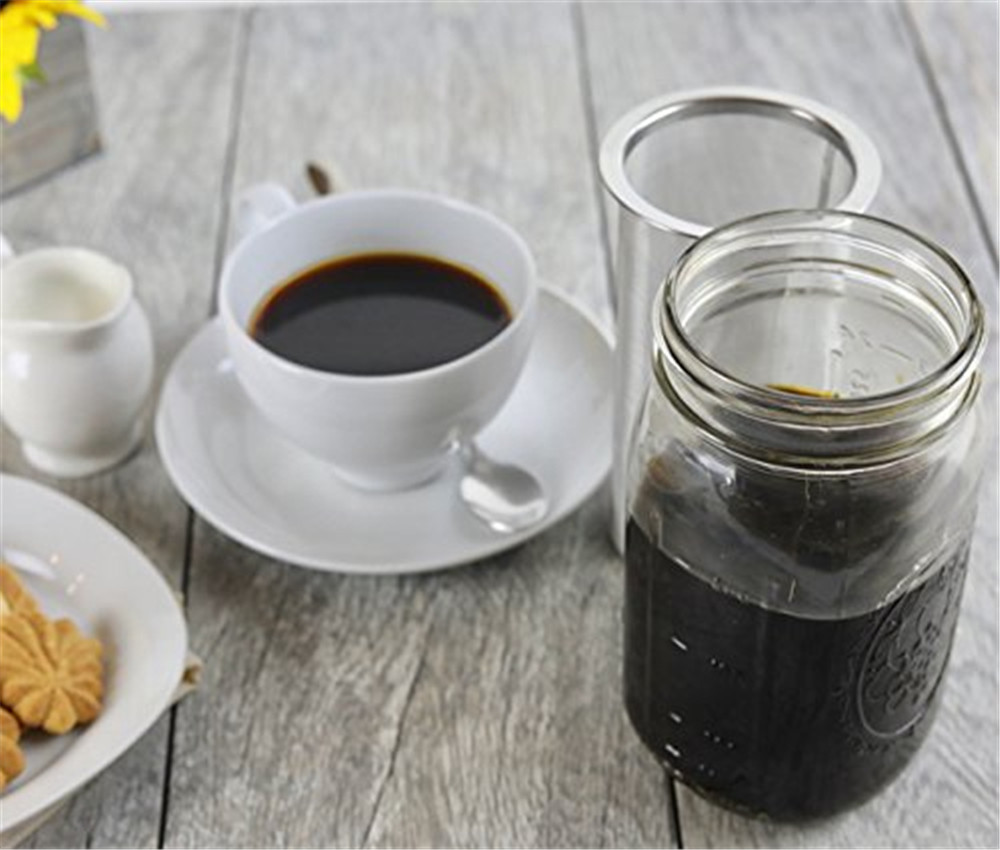 Realand Premium Rvs Mason Jar Koude Brouwsel Koffiezetapparaat en Iced Thee-ei Losse Blad Thee Mesh Filter Zeef