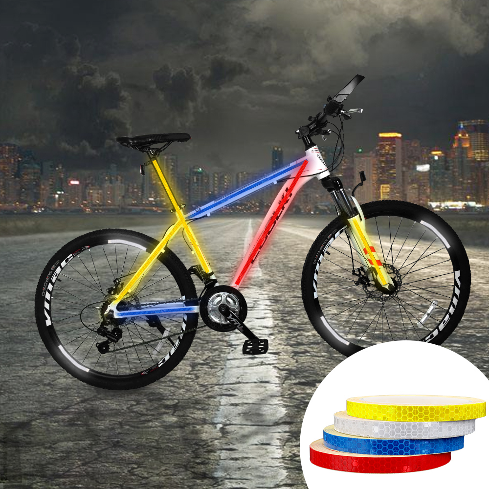 FORAUTO 1cm*8m Car Reflective Stickers Warning Tape Bike Sticker Reflective Strip Bicycle Wheel Reflective Tape Decals