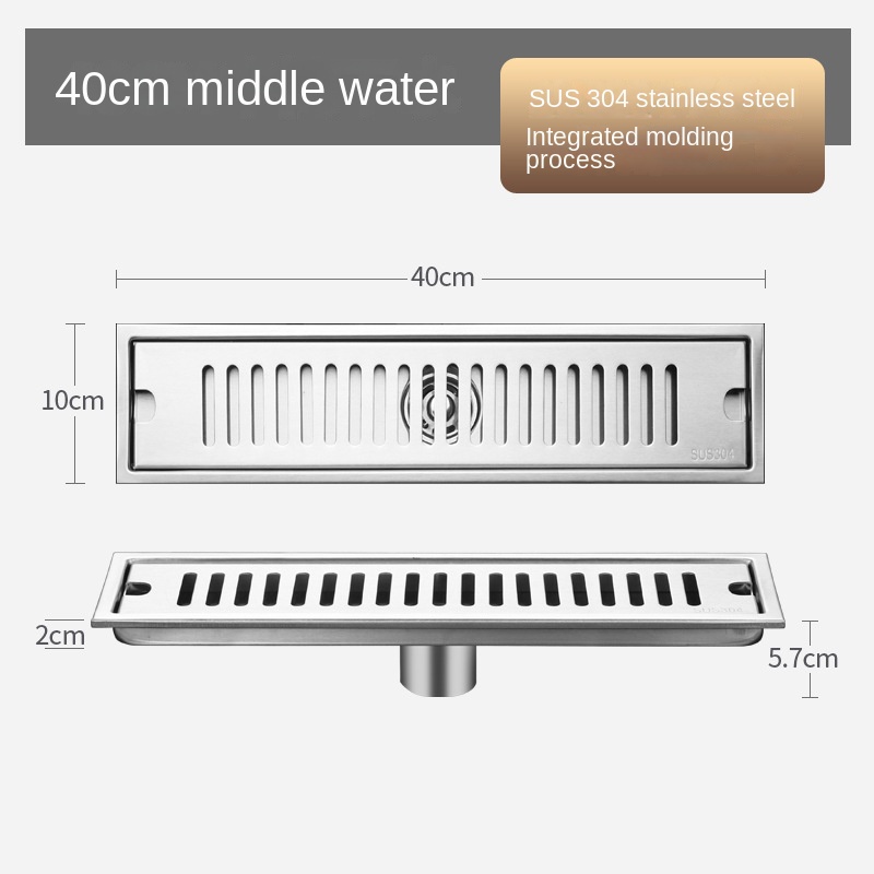 Strip Extended Floor Drain Stainless Steel Large Displacement Anti-Odor Barrier Hair Floor Drain Hotel Family Bathroom Balcony: Light Grey