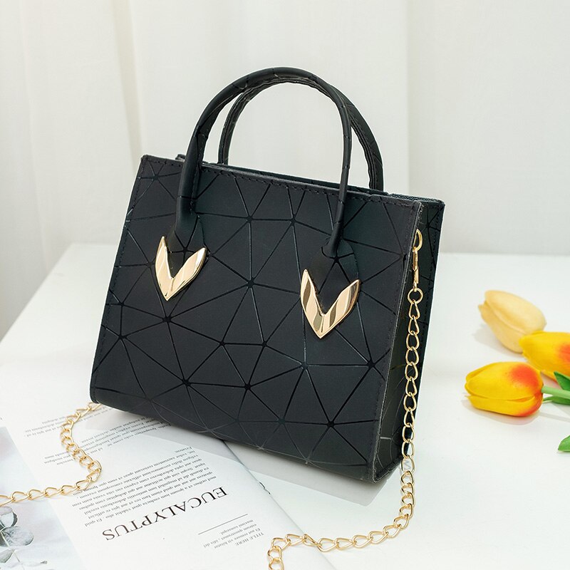 Personality Daily Small Bag Lady PU Magic Color Rhombus Single Shoulder Bag Multi-Function Messenger Bag Women Handbag: black 2