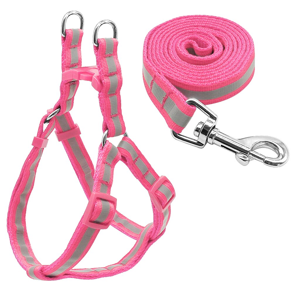 7 Kleuren Nylon Reflecterende Hond Harnas Leash Lead Set Voor Kleine Middelgrote Honden Puppy Chihuahua Yorkie S M: Roze / M