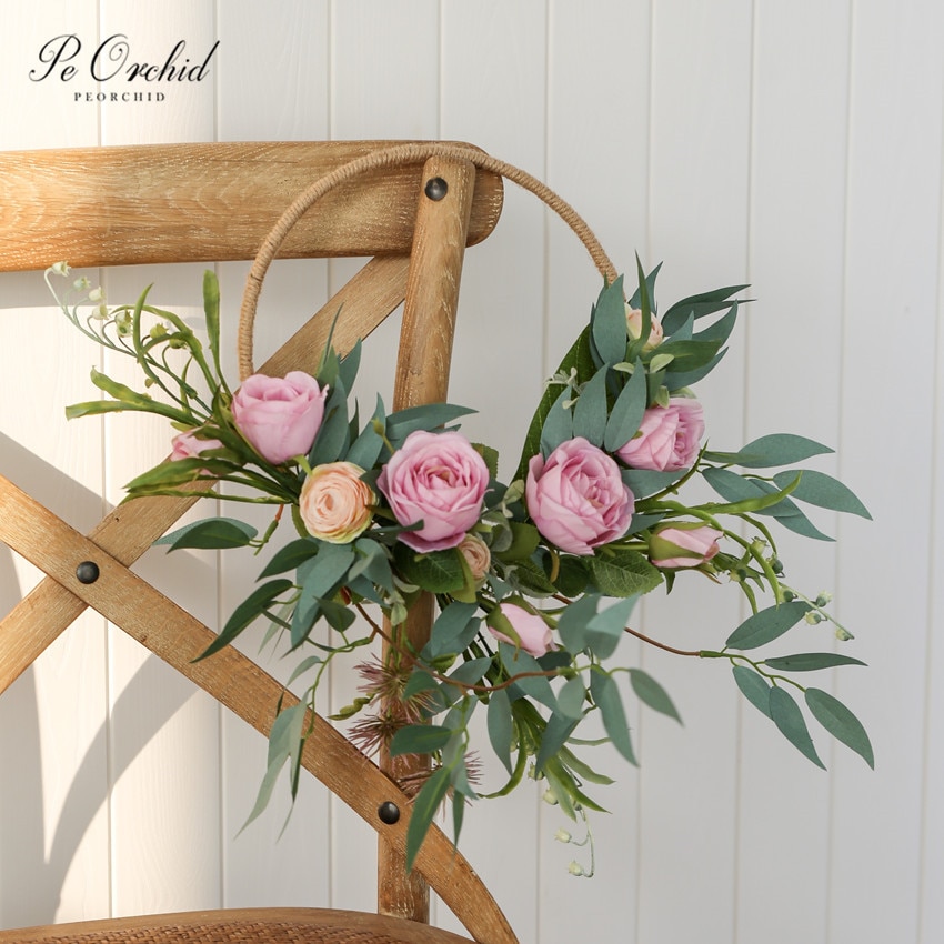 Peorkidé lila ros båge bröllopsbukett bärbar girland brud brudtärna laget blomma konstgjord brud blombukett
