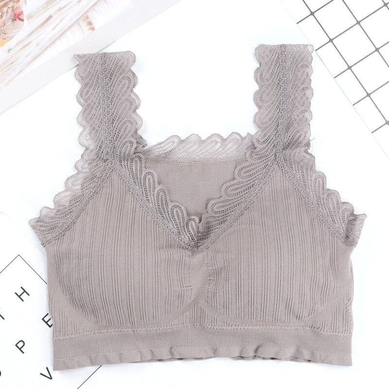 WANAYOU sostén deportivo de encaje para mujer, Top deportivo acolchado Push Up, sostén sin costuras para Yoga, Tops de Yoga para correr sin alambre, ropa interior deportiva transpirable: Gris