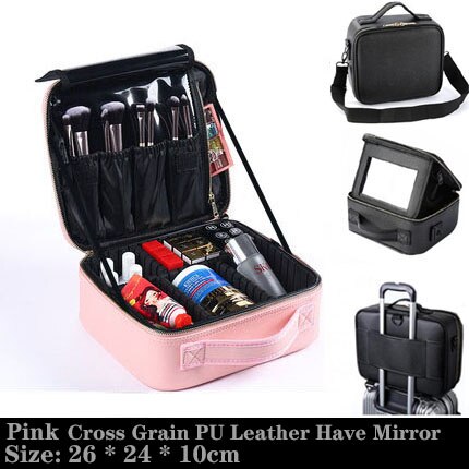 Estojo de maquiagem de mármore beauticista, bolsa organizadora para cosméticos, mala de maquiagem profissional para mulheres: Pink XS PU Mirror