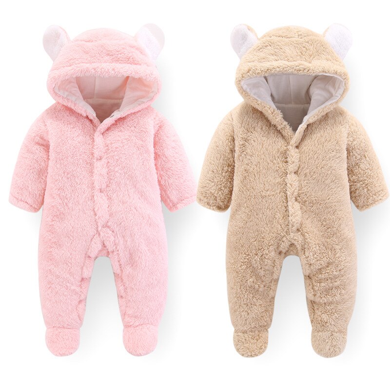 Vinter babyoverall nyfödd pojkekläder 0-3 månader bebis hoodie fleece footies plysch jumpsuit vinteroverall för barn