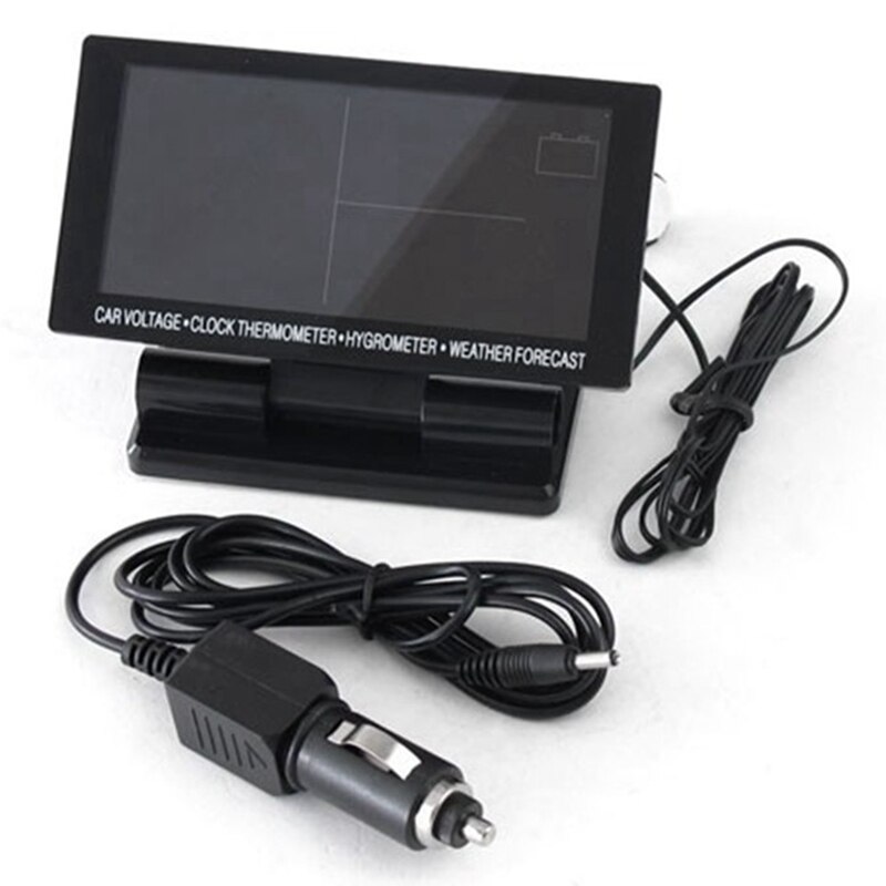 4 in 1 digitaalinen auton lämpömittari kosteusmittari  dc 12v lcd ajoneuvon jännitekello sääennuste lämpötila kosteusmittari  ec60