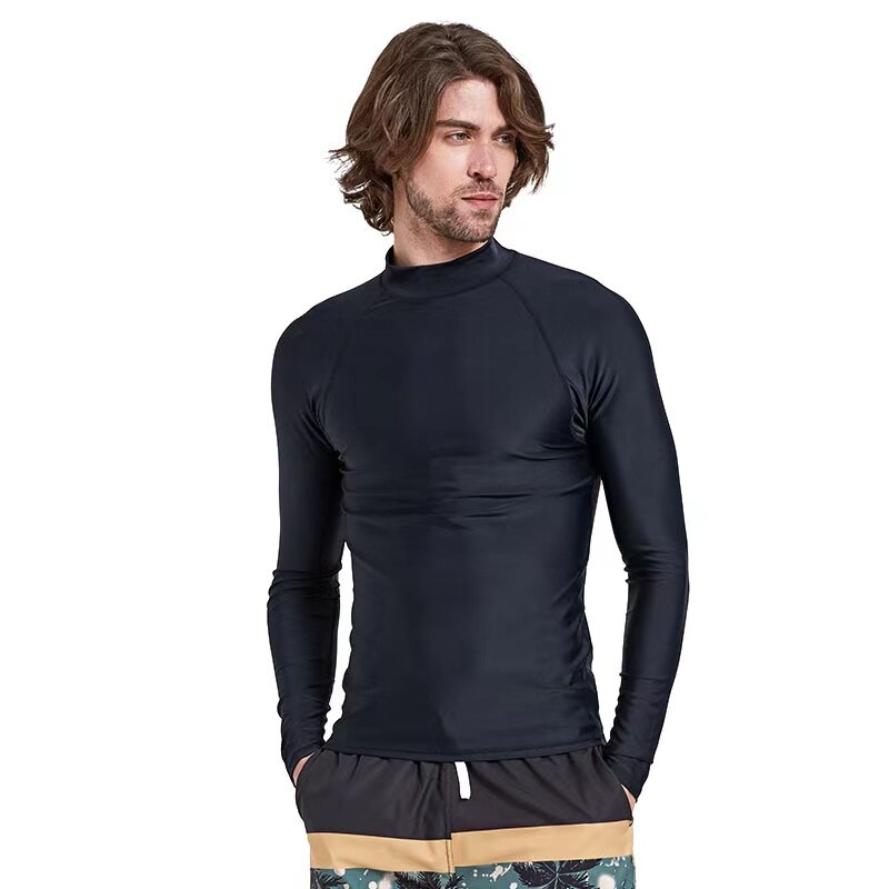 Mannen Lange Mouw Rashguard Swim Shirt Spf 50 + Badpakken Uv Zon Bescherming Swim Tee Solid Zwarte Basic huid Wetsuit Volwassen: L