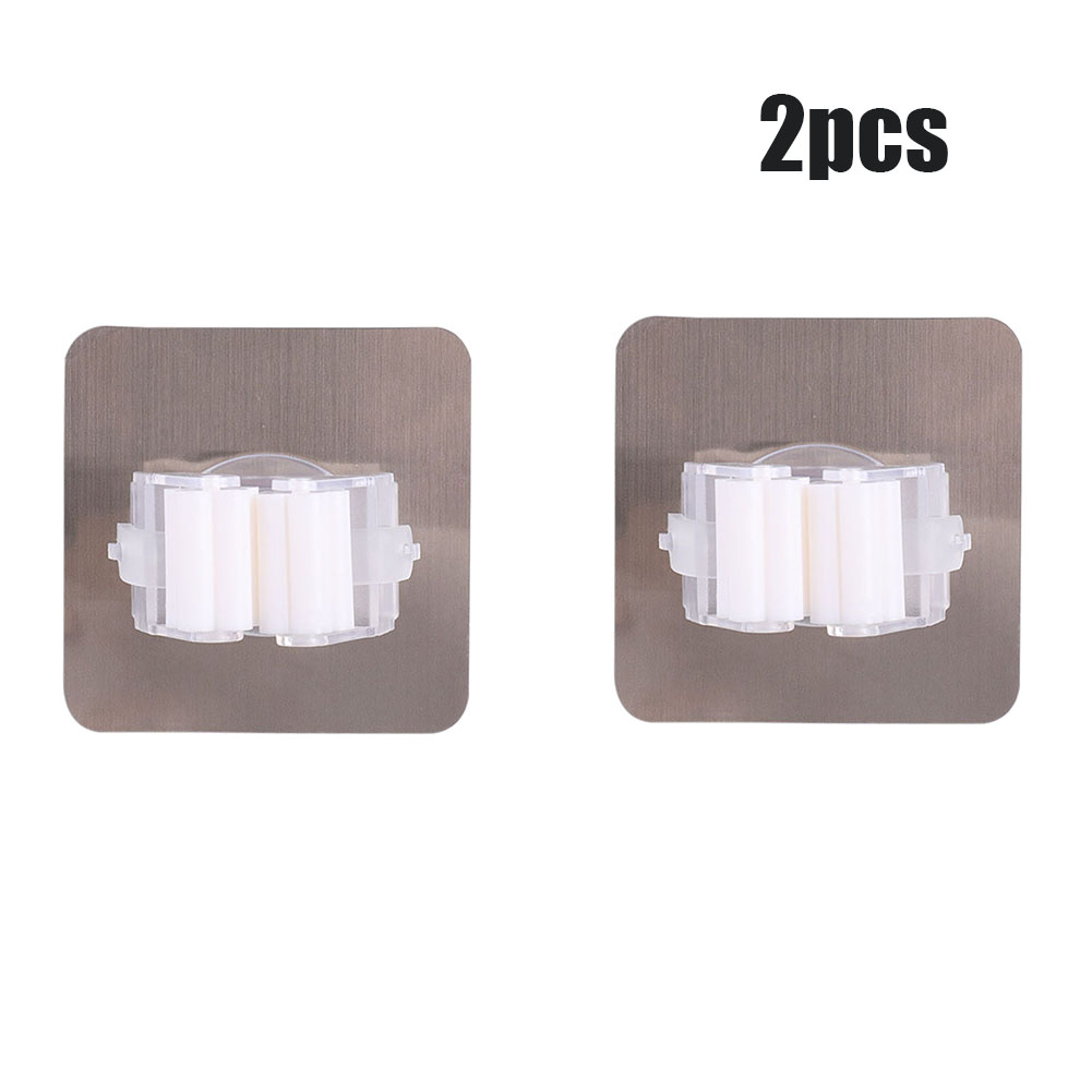 Multifunctionele Haken Mop Houder Wandmontage Organizer, borstel Bezem Hanger Haak Keuken Badkamer Waterdichte Wand Haak Self-Adhesiv: 2pcs White Hooks