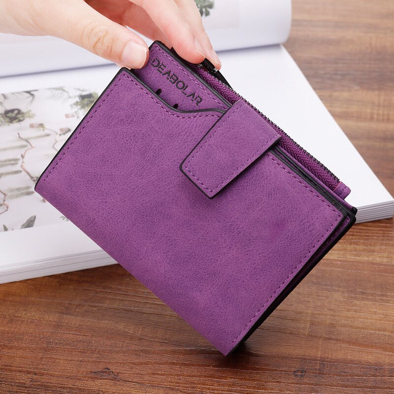 Mode Kleine Vrouwelijke Portemonnee Korte Portemonnee Dame Brief Drukknoop Rits Korte Clutch Wallet Solid Vintage Matte Vrouwen Portemonnee: Purple