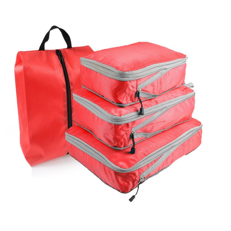 Bolsa de viaje de compresión con doble cremallera, bolsa de viaje para hombre y mujer, bolsa de nailon plegable de gran capacidad: Red