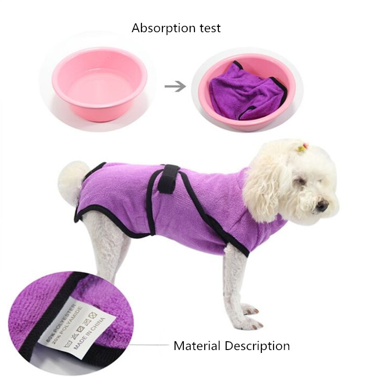 Dog Bathrobe Pet Dog Cat Bath Towel for Small Medium Large Dogs Microfiber Super Absorbent Pet Drying Towels XS-XL