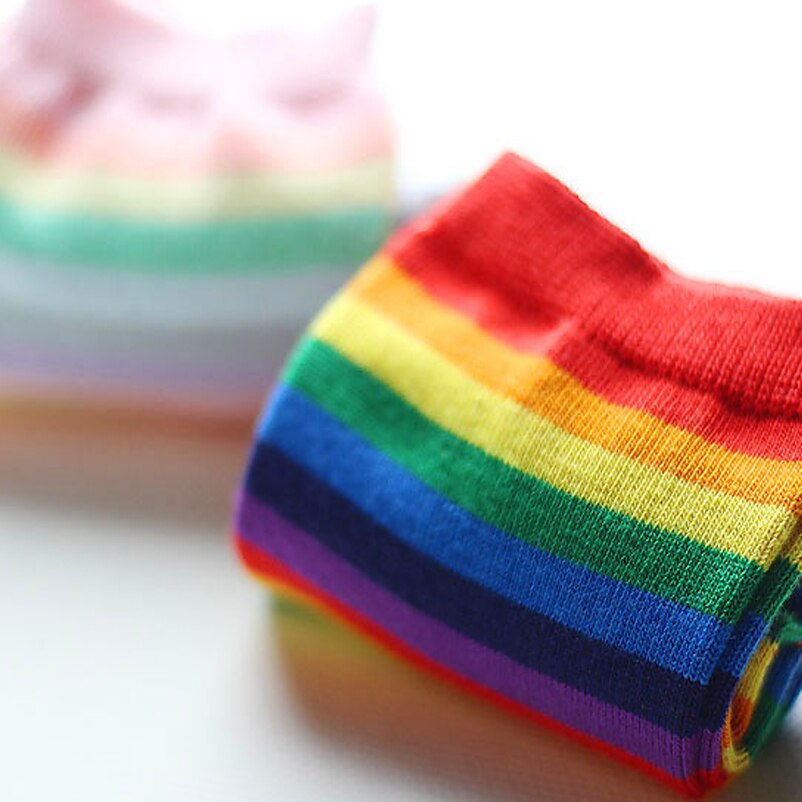girl socks Novelty Rainbow Stripey Striped Multi Colour Pattern ANKLE Socks girl beauty socks