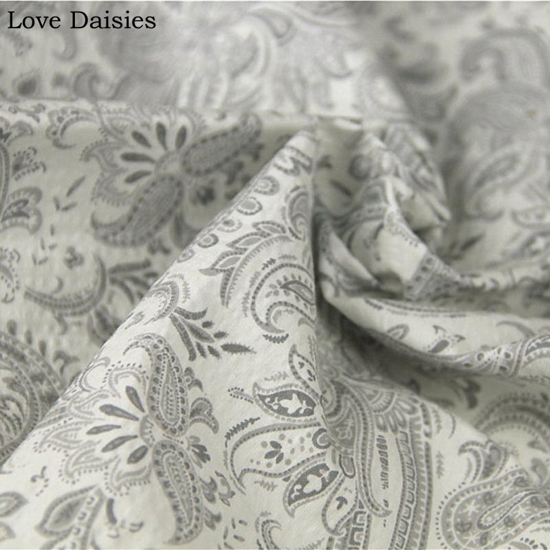 Grå paisley 100%  bomull seersucker tyg stretchig textil för gör-det-själv sommarkläder kläder klänning skjorta hantverk handarbete
