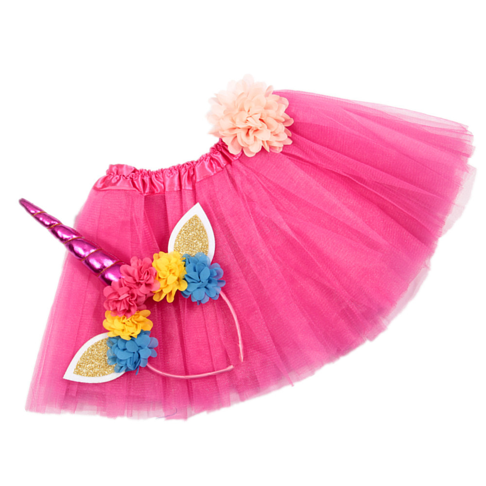 2 stks/set Baby Meisje Chiffon Tutu Rok + Eenhoorn Haarband Europa Meisjes Kinderen Party Kleding Peuter Zuigeling: 4