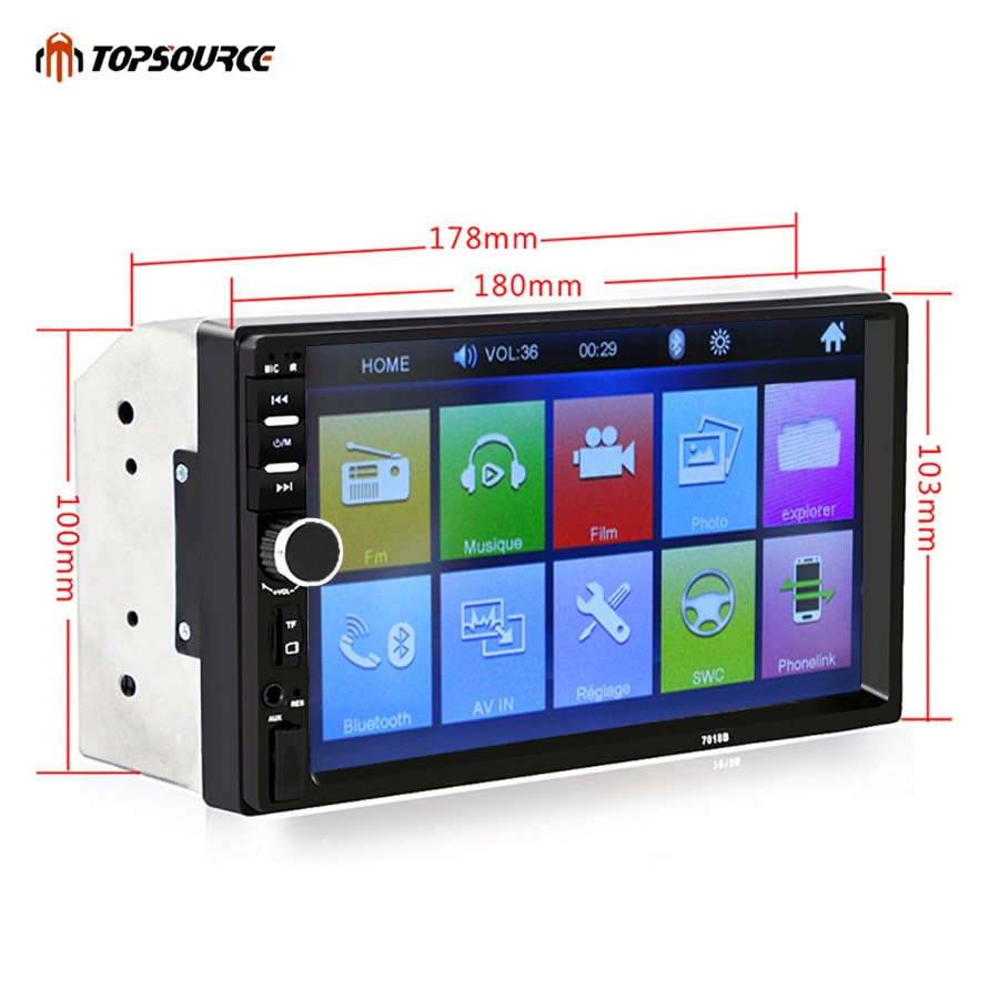 Topsource 7018b 7 tums bluetooth audio pekskärm bilradio bil audio stereo bil  mp4 mp5 spelare usb support för sd/mmc