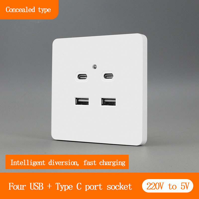 Panel de carga USB tipo c de 2/3/4 puertos montado en superficie, enchufe USB de 220v a 5v, panel integrado oculto en pared, 86 tipos: Tipo 3