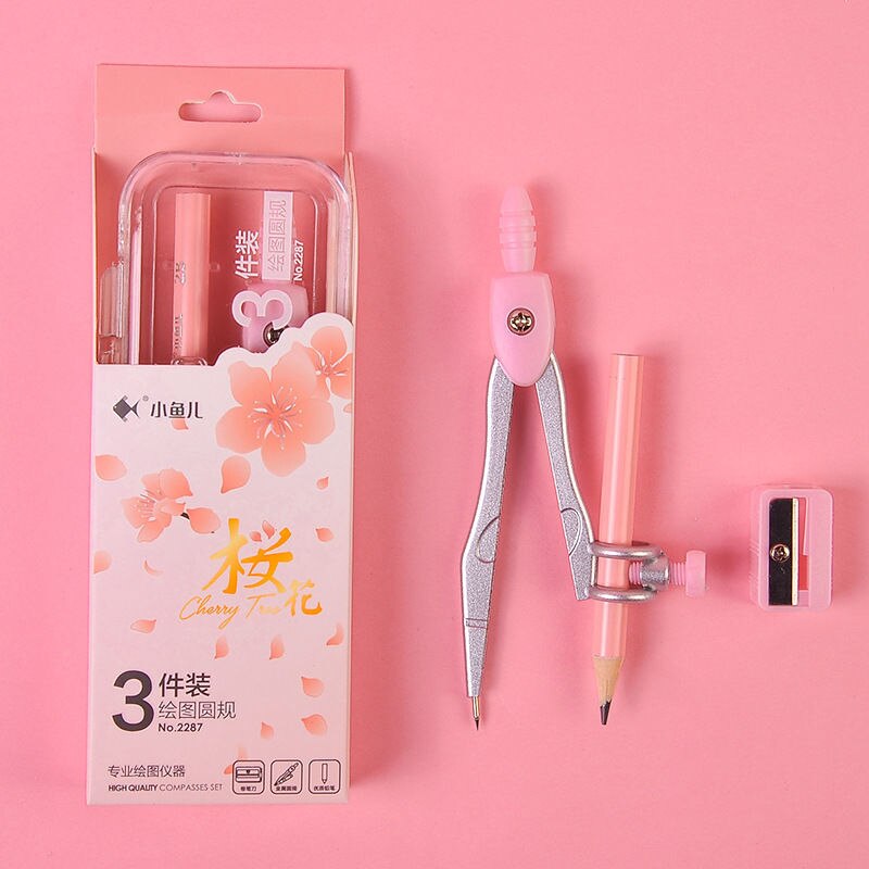 8 In 1 Professionelle Zeichnung Kompass mit 0,7mm Blei Refill Mathematik Geometrie Werkzeuge Kreis Schule Lieferungen Schreibwaren Set für student: 3pcs-set-pink