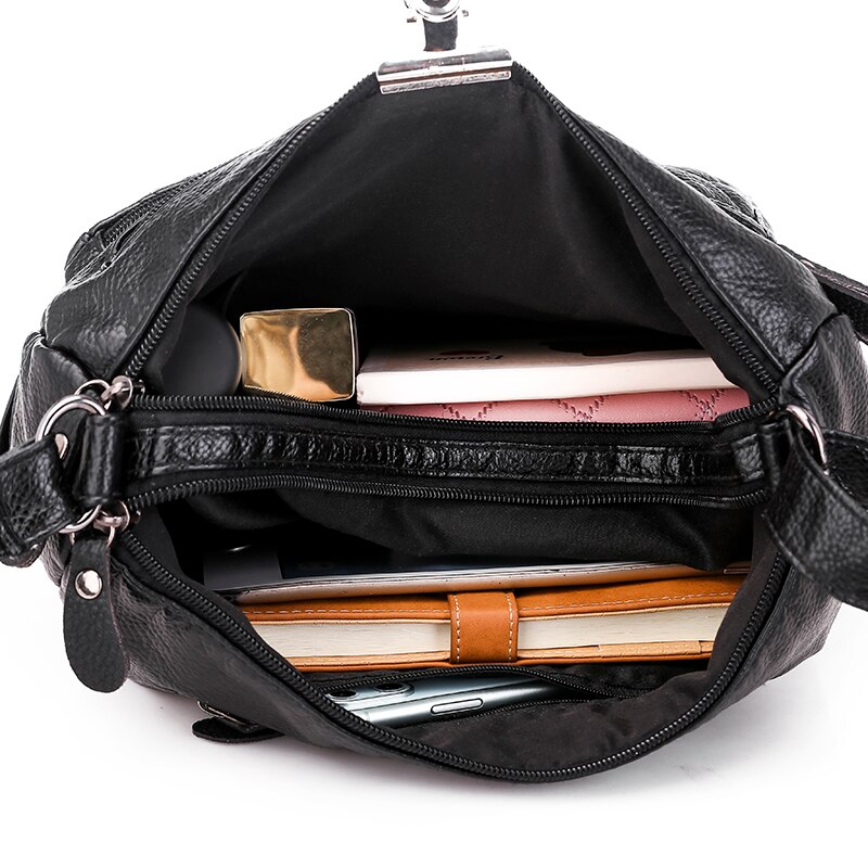 Gorąca sprzedaż moda kobiety dzikie wielowarstwowa torba na ramię zwykły Crossbody torby dla kobiet o dużej pojemności myte miękkie skórzane torebki