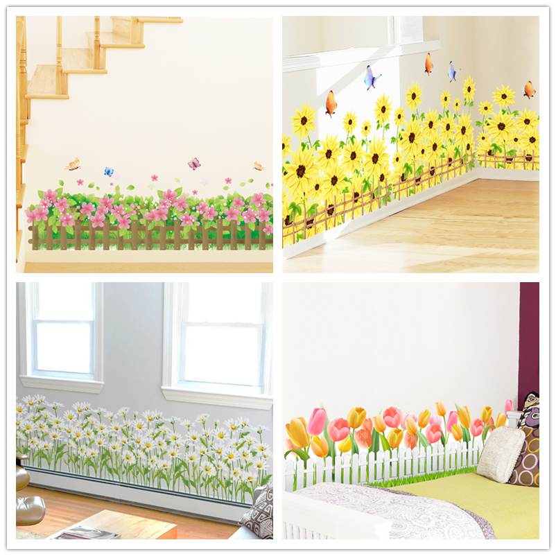 [Shijuekongjian] Bloemen Plint Sticker Diy Plant Mural Decals Voor Kinderen Kamers Woonkamer Etalage Glas Decoratie