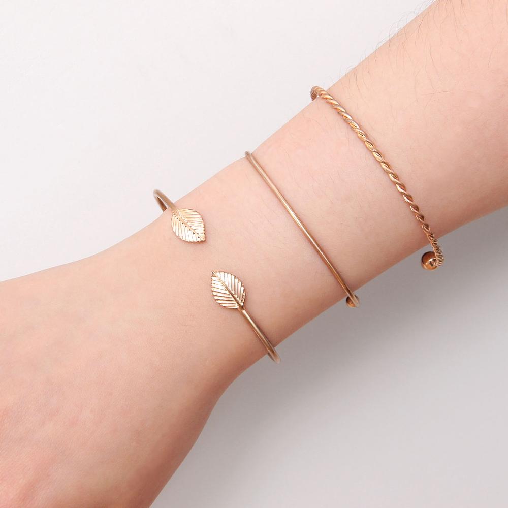 Bohemian Bladeren Knoop Ronde Ketting Opening Gouden Armband Set Vrouwen Mode Kleding Sieraden Valentijnsdag: SL1000