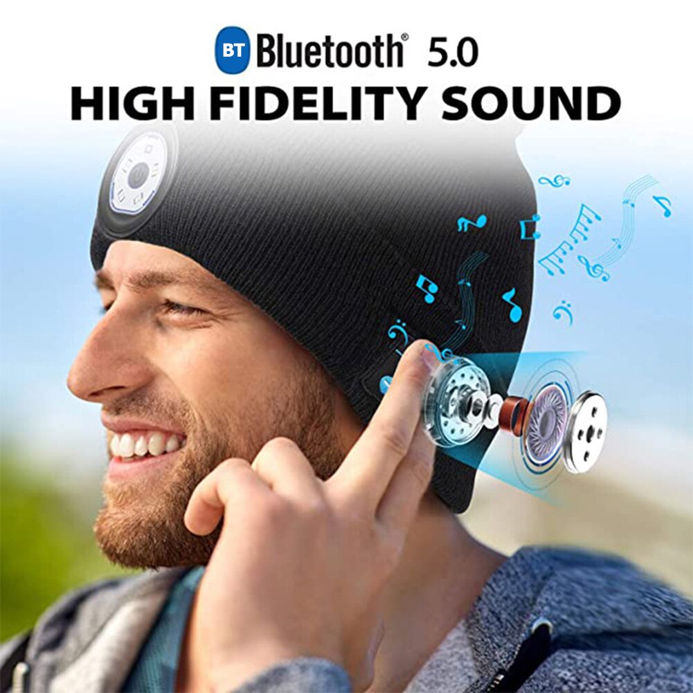 sombrero Bluetooth 5,0 LED sombrero inalámbrico estéreo auriculares para reproductor de música con manos libres compatible con atenuación recargable