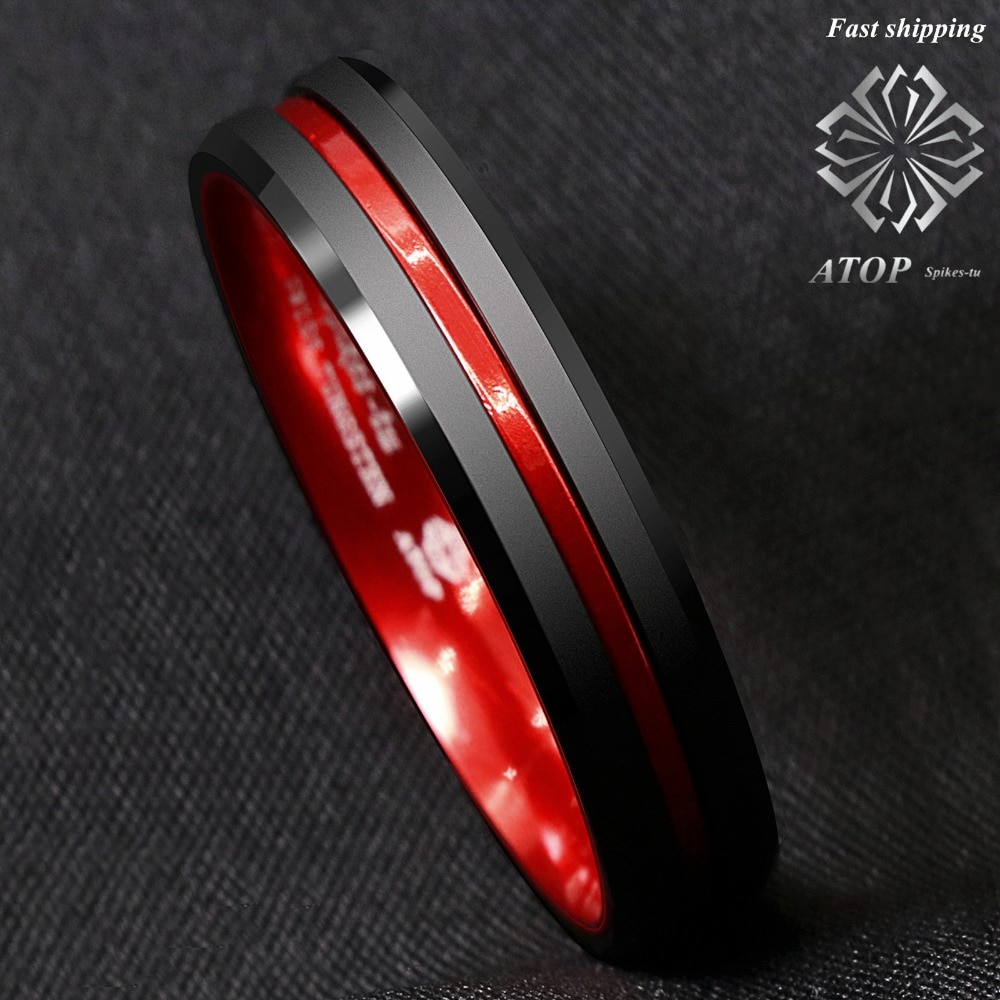 6mm Black Tungsten Carbide Dunne Rode Lijn Wedding Band Ring ATOP mannen Sieraden