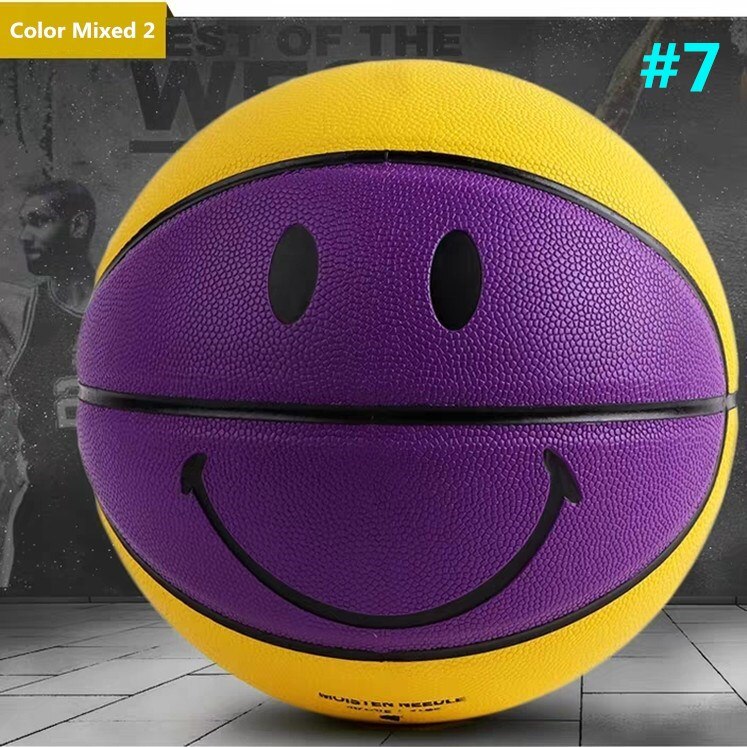 Men Youth 5#/7# Sports Basketball Smile Patterns Indoor Outdoor Training/Competition Basketballs Birthday: Size 7 Purple Yellow