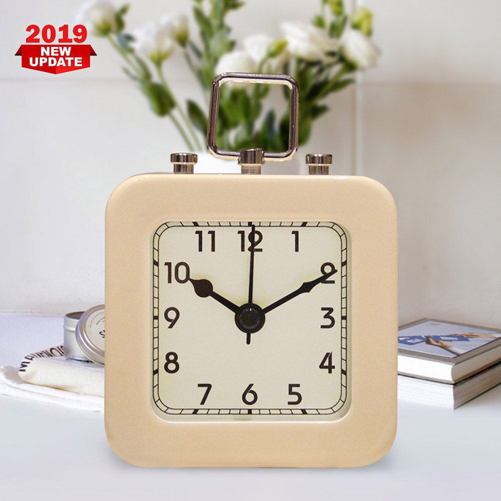 Mostrador digital quadrado, despertador de mesa com alça de metal, anel de relógio, alta transparente: beige