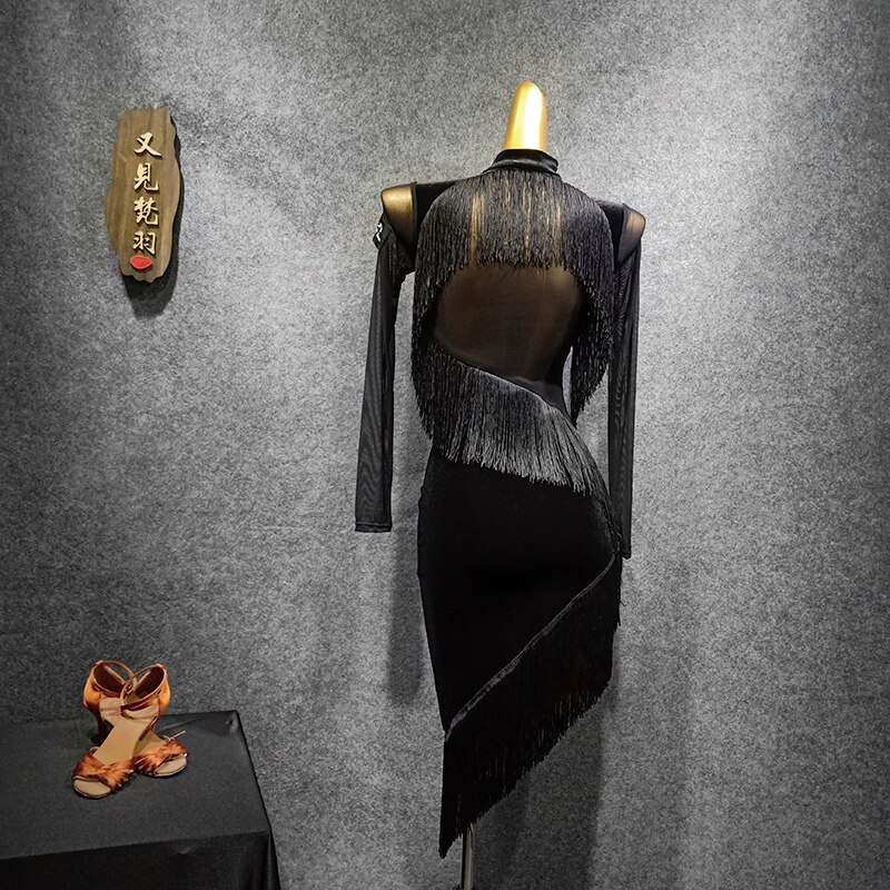 Vestido sexy de baile latino con flecos, trajes de para salsa, ropa de baile de jazz moderno, trajes de baile para salón de baile latino
