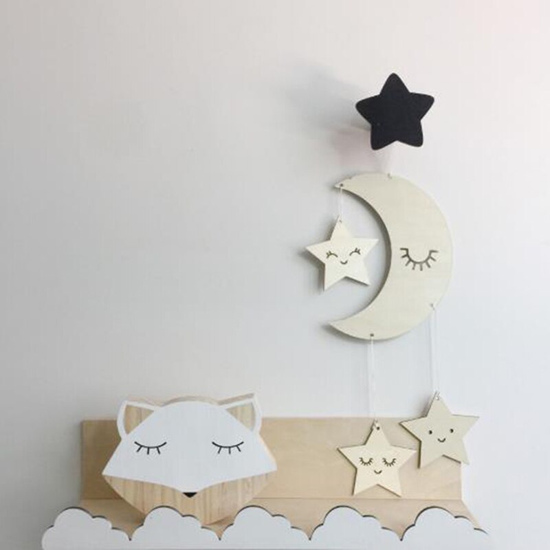 Wall Hanging Star Moon Room Decor Wall Hanging Baby Room Wooden Cloud For Babies Boy Girl Room Decoration