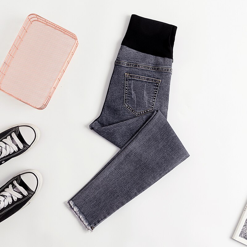 Jean slim pour femme enceinte et femme | En coton, à ourlet irrégulier, pantalon de bureau,: 8829 dark gray / M