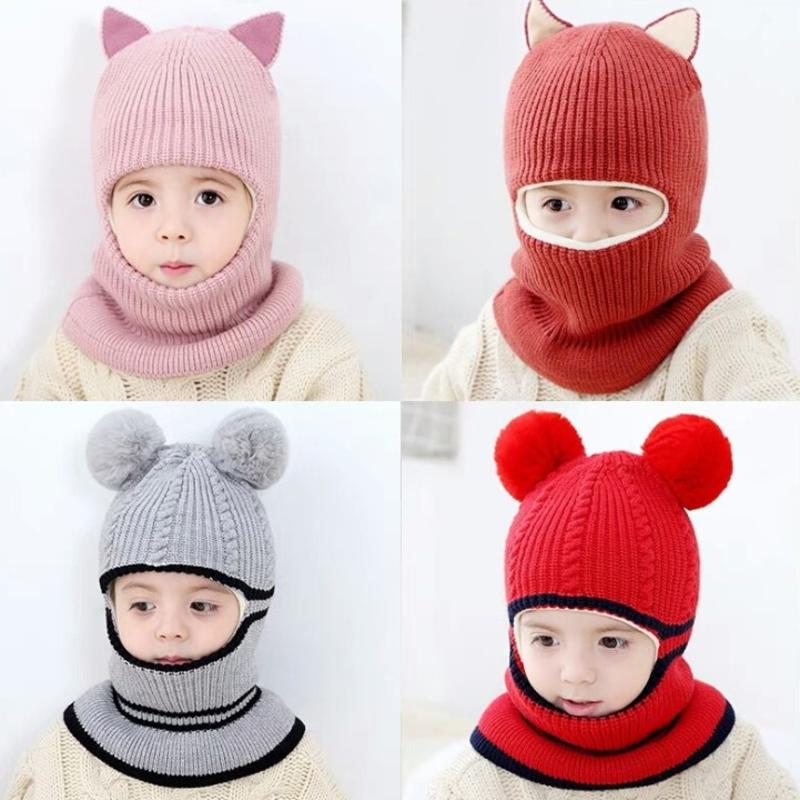 Chapeau d'automne et d'hiver pour filles | Bonnet pour enfants, bonnet en tricot, chapeau à Double boule en laine, chapeau à bretelles un pour enfants, chapeaux d'hiver,