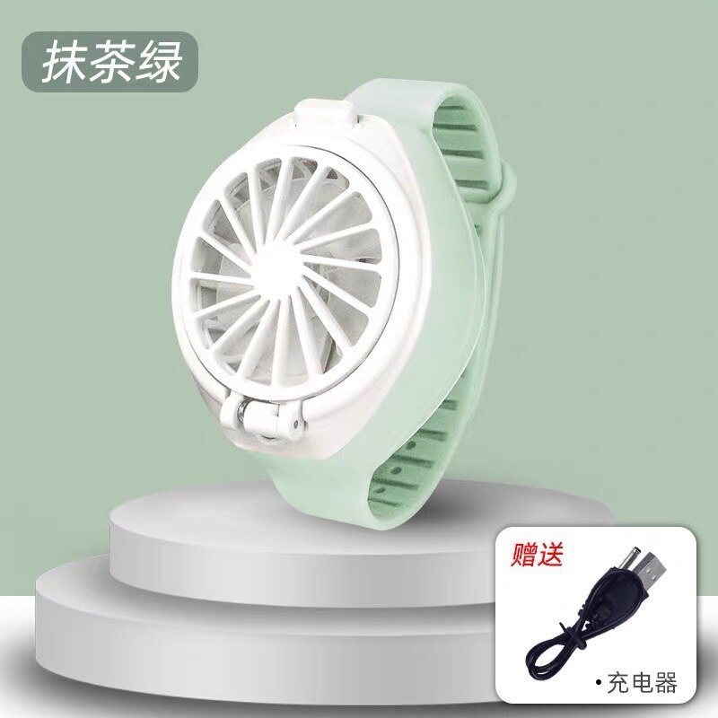 Mini Watch Pocket Fan Children GIRL'S Heart Electric Mute Three Portable Hand-Held Rechargeable Fan: Matcha Green