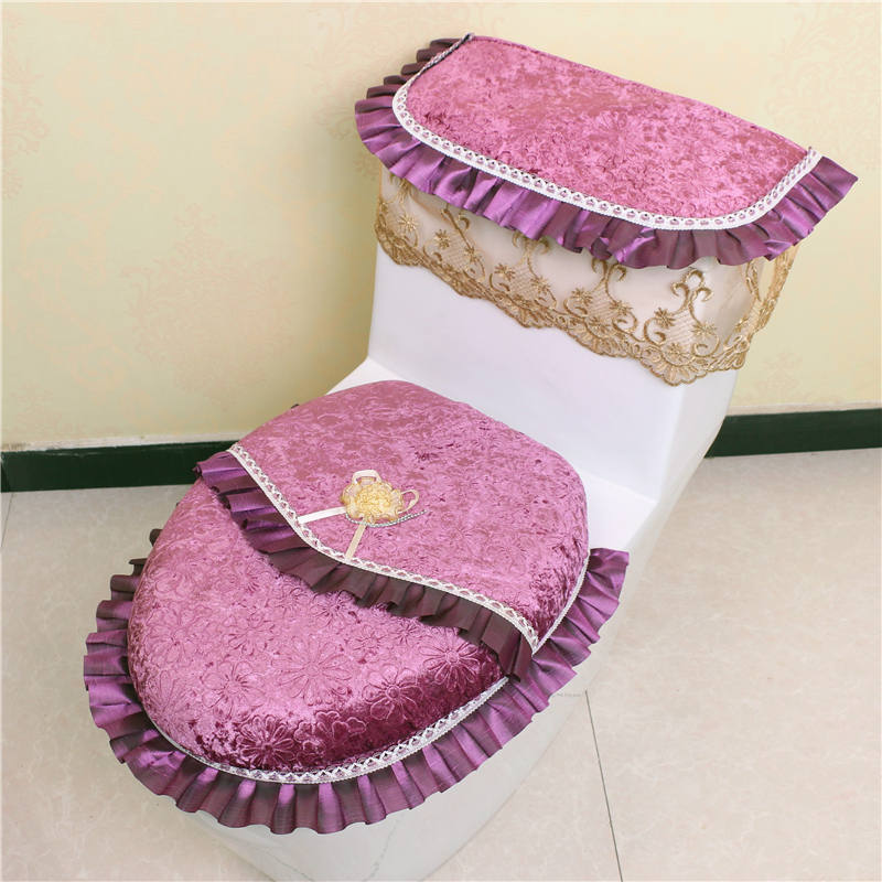 3 Pcs/set Toilet Seat Covers Water Tank Cover With Lace, Warm Fabric