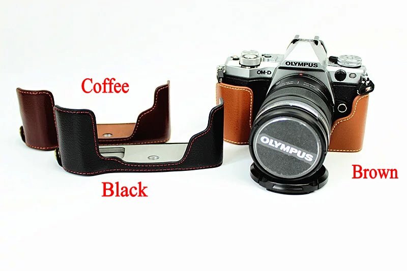 Professionele Vintage PU Lederen Bodem Camera Tas Half case Voor Olympus EM5 II EM5 Mark 2 EM5II Camera Koffie Zwart bruin