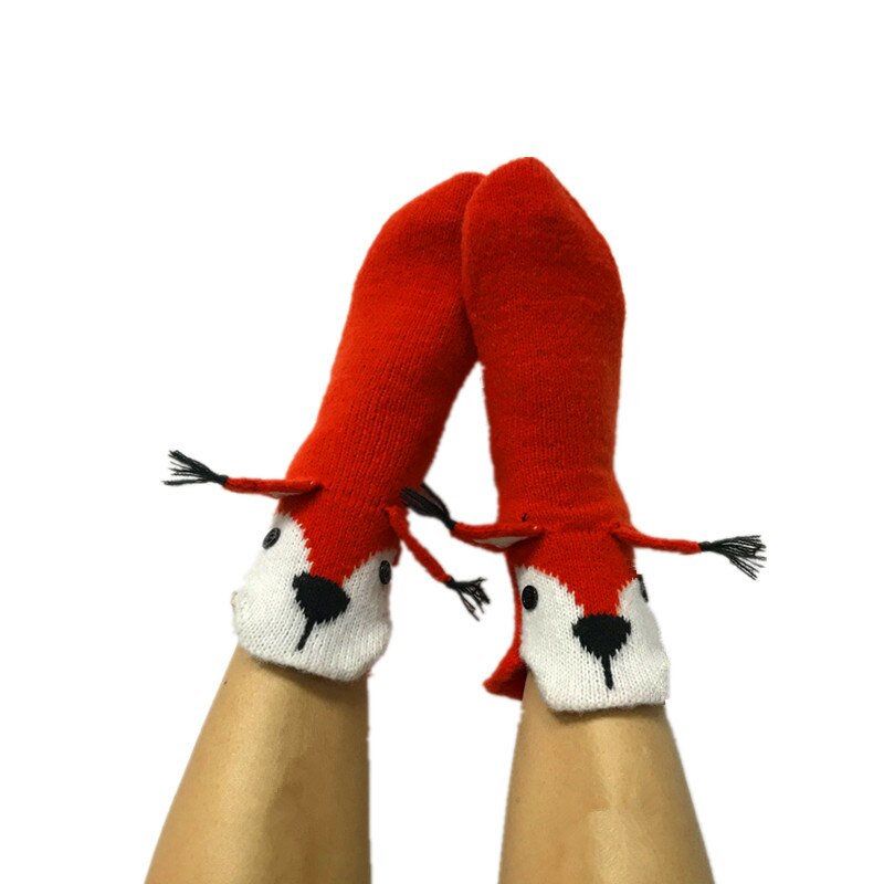 Calcetines de punto con dibujos de animales para hombre y mujer, calcetín de boca ancha, 3D, cálido y grueso, Unisex: 4
