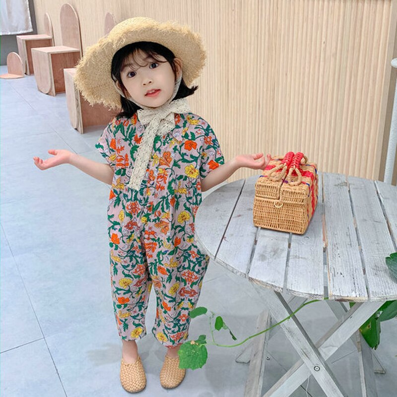 Macacão infantil para verão, roupas florais para meninas, macacão casual japones e coreano para bebês e crianças 2020: 3T