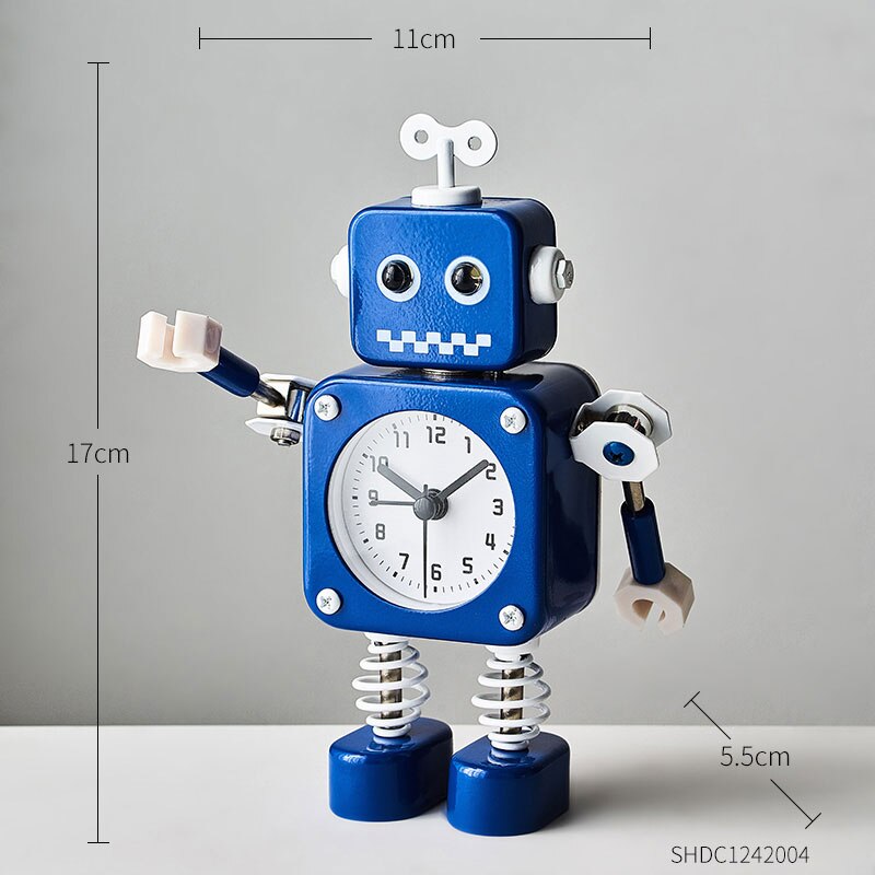 Home Decoration Robot Alarm Clock Multi-color Robot Model Study Bedroom Countertop Decor Children Birthday Bedside Clock: blue-A