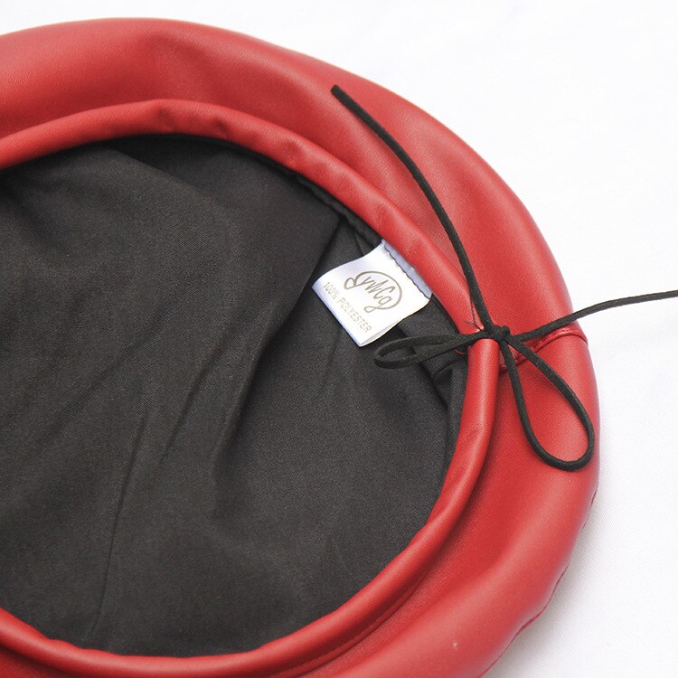 Women Autumn Ainter Pu Leather Solid Berets Hat Female Girls Outdoor Travel Leather Beret Vintage French Hat Baret
