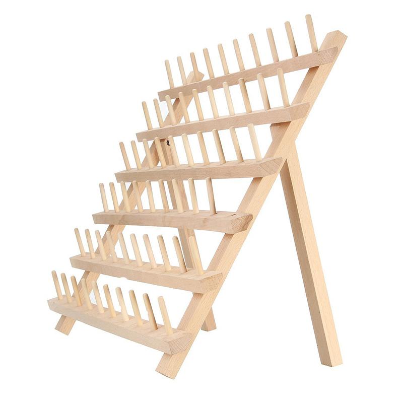 Foldable Wood Thread Stand Rack Holds Organizer Wall Mount 60 Spool Cone Embroidery Machine Sewing Storage Holder