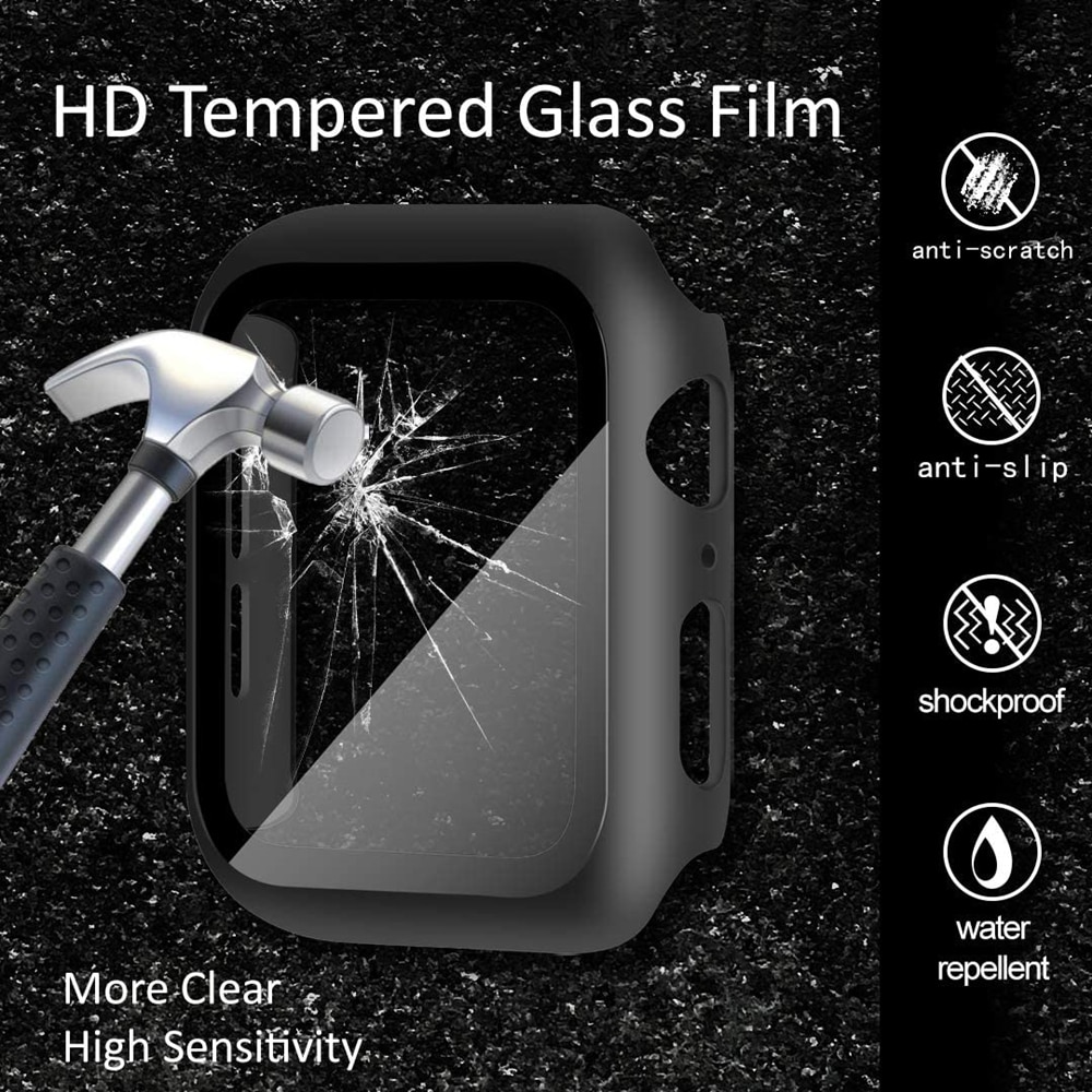 Glazen schermbeschermer voor apple watch series 6 /5 /4 /se 44mm hoesje, dunne beschermhoes, volledige dekking voor de apple watch 40mm hoes