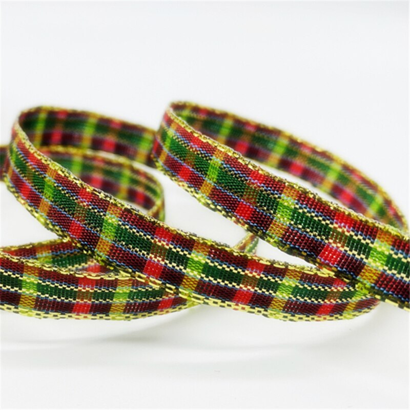 5 yardas 10MM cinta de tela escocesa de cuadros de la cinta para el cabello arco Partido de la decoración de la Navidad envoltorio de para DIY