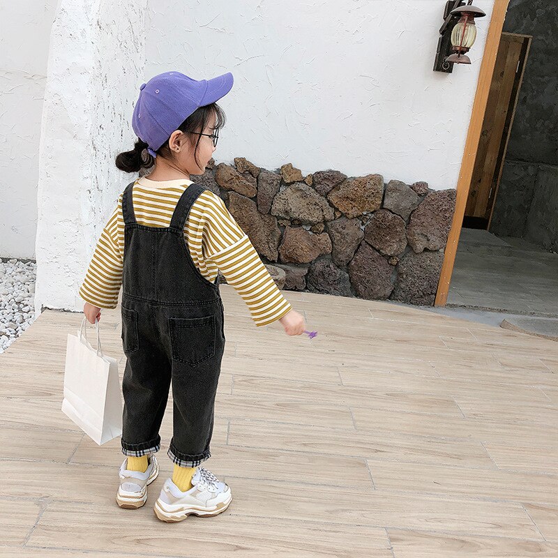 Autumn boys girls patchwork denim overalls children all-match casual suspender trousers