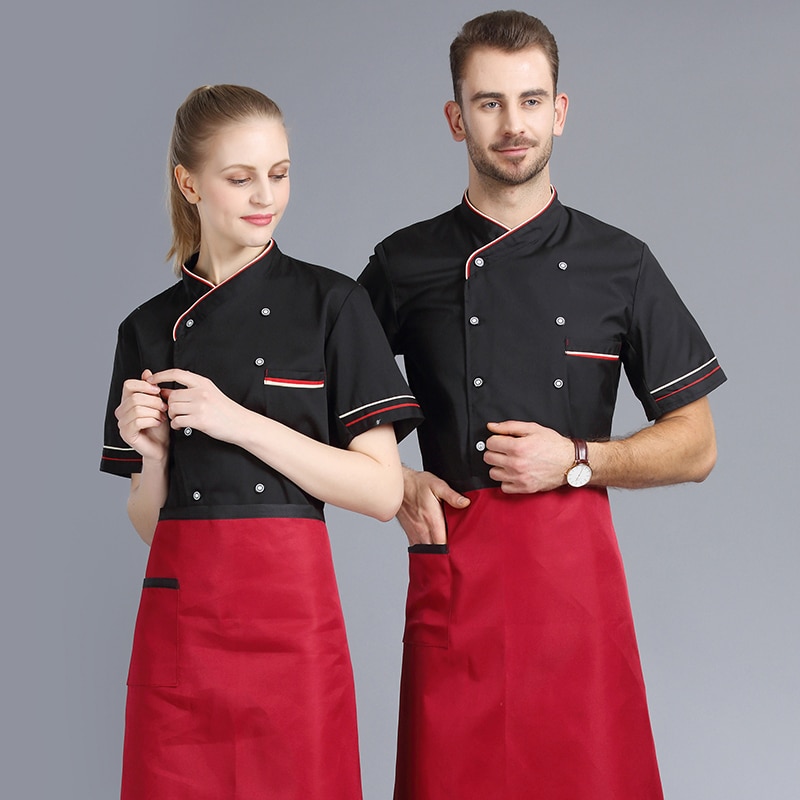 Summer cooks clothing restaurant uniforms shirts chef jacket restaurant workwear men women kitchen uniform: black / M