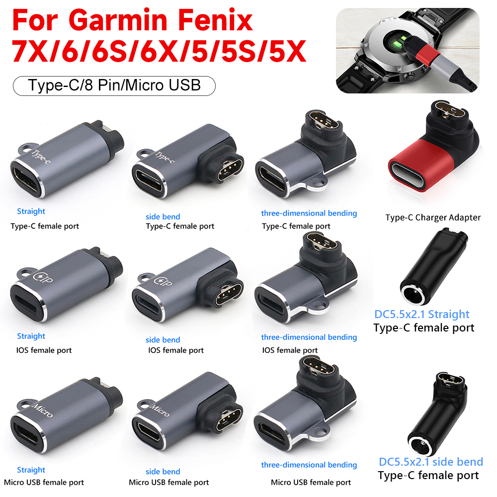 Type C/Micro/ios USB Lader Adapter Voor Garmin Fenix 7/6/5 Instinct 2S Venu 2 Plus EPIX forerunner 745 Horloge Opladen Converter
