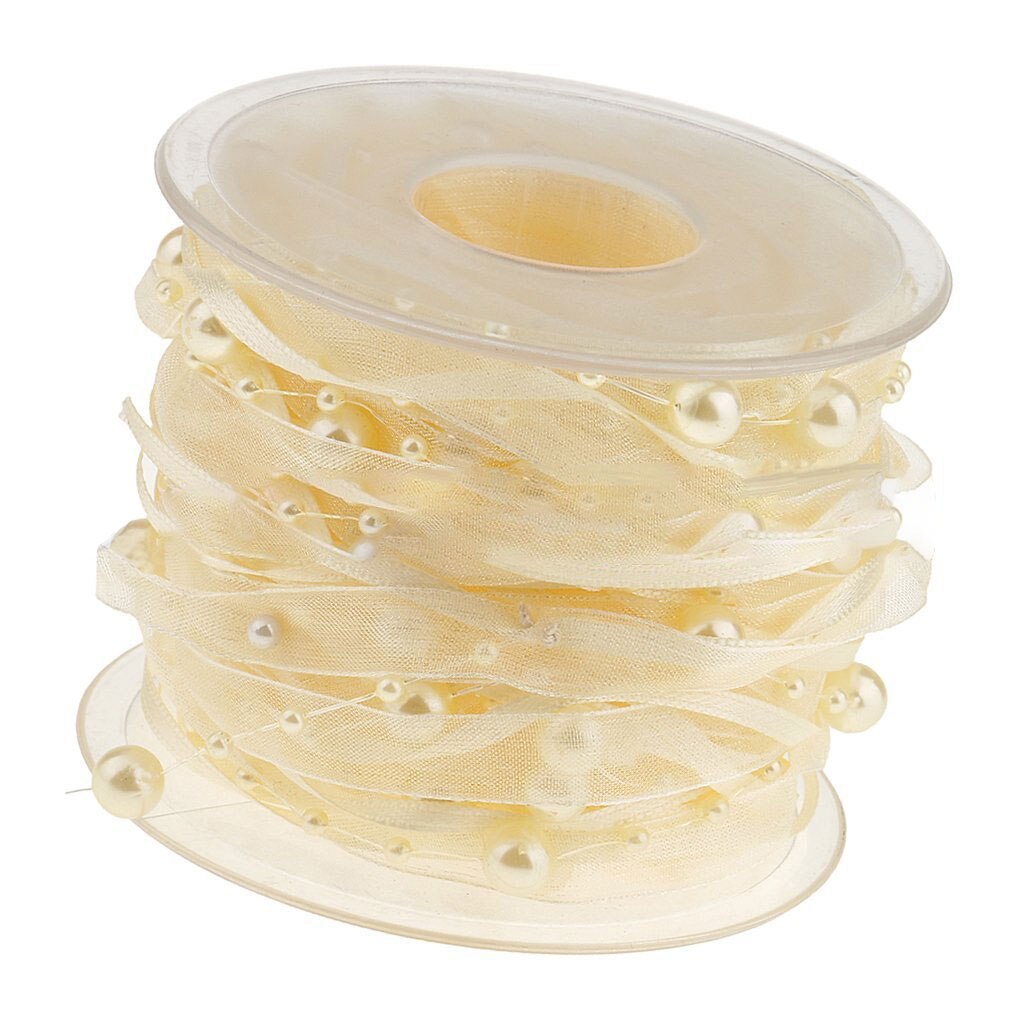 Ruban de décoration en chaîne de perles | 12 couleurs, ruban Transparent pour décoration faite à la main, bricolage: Beige