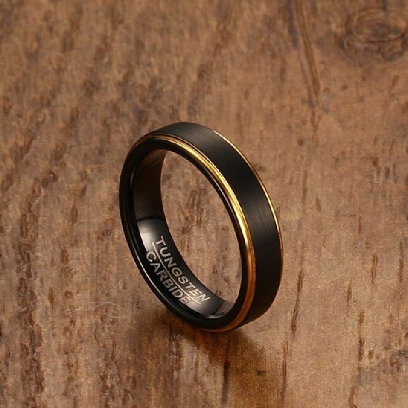 Tungsten Steel Ring Men's Tungsten Steel Brushed Black Gold Ring Jewelry